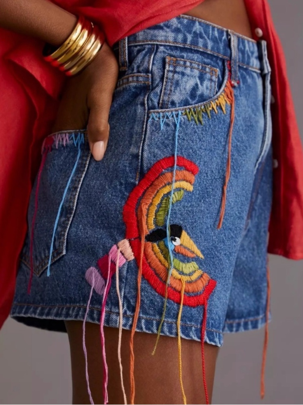 Farm Rio Colorful Birds Denim Shorts—BEAUTIFUL!! New with Tags. Size Medium - Picture 3 of 12